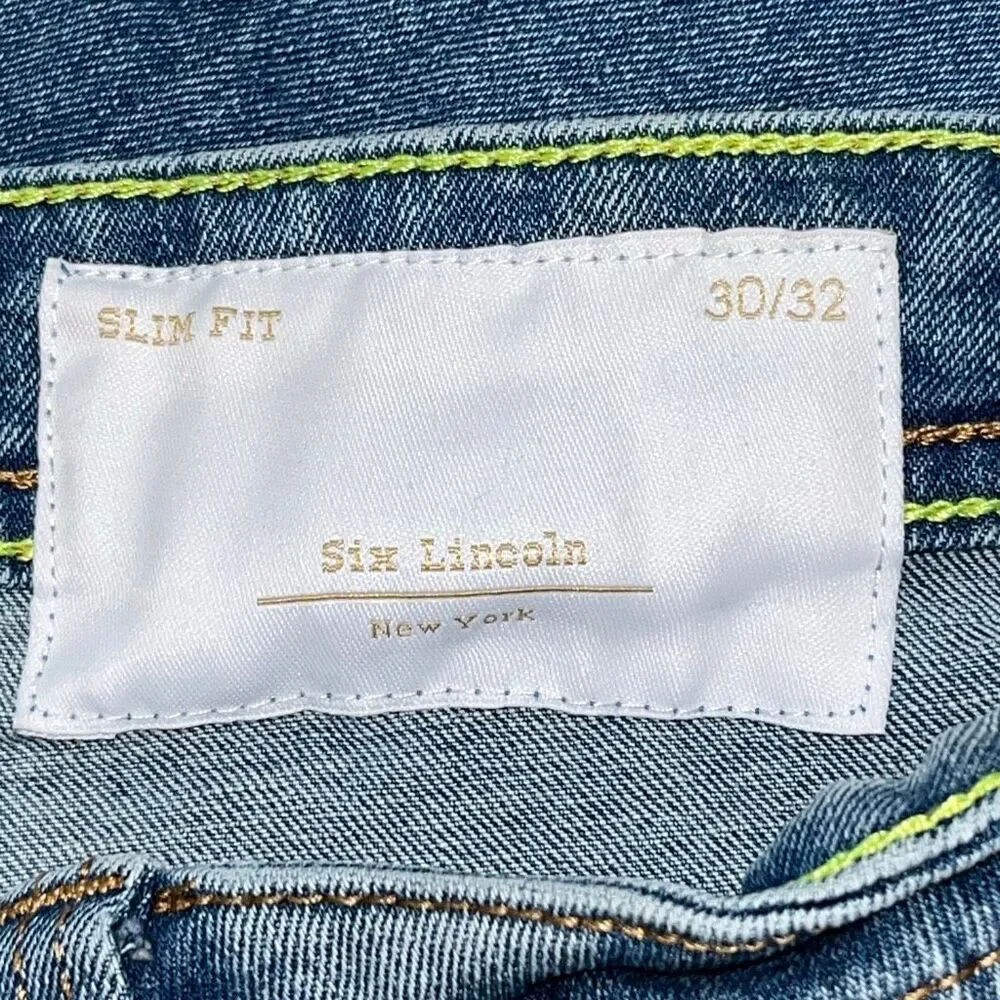 Six Lincoln Mens Blue Denim Stretch Slim Fit Skinny Jeans Medium Wash Size 30/32